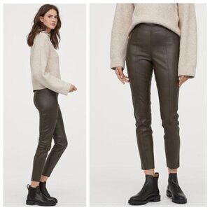 H&M blogger favorite dark green high waisted faux leather leggings size 4